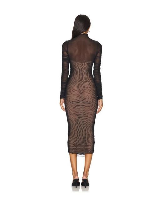 SER.O.YA Black Trina Mesh Ruched Midi Dress