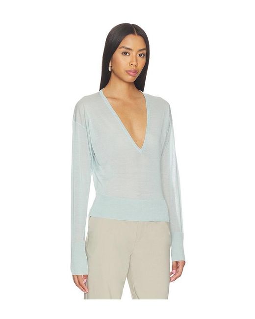 Fleur du Mal White Sheer Knit V-Neck Sweater