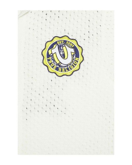 True Religion White Horseshoe Crest Knit Shirt for men