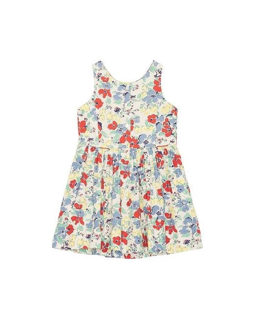 Polo Ralph Lauren White Sleeveless Poplin Floral Printed Flare Dress