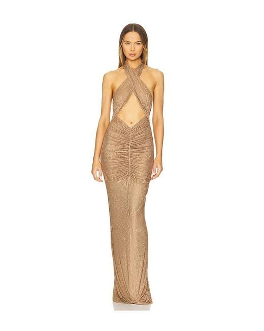 retroféte Natural Oakley Mesh Embellished Dress