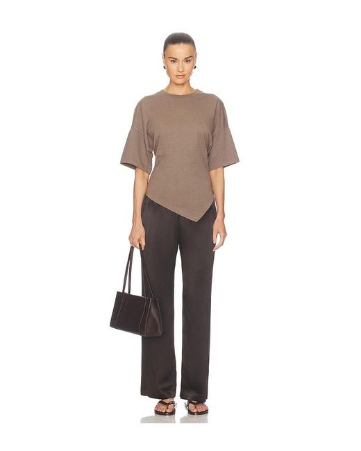 Enza Costa Brown Supima Structured Jersey Assymetrical Tee