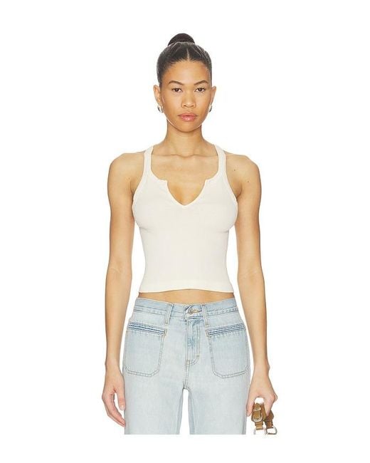 Re/done White V Cut Ribbed Tank Top