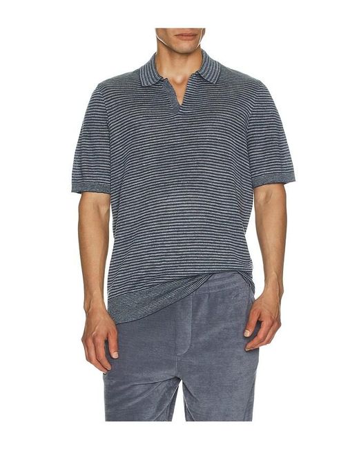 Faherty Brand Blue Linen Sweater Polo for men