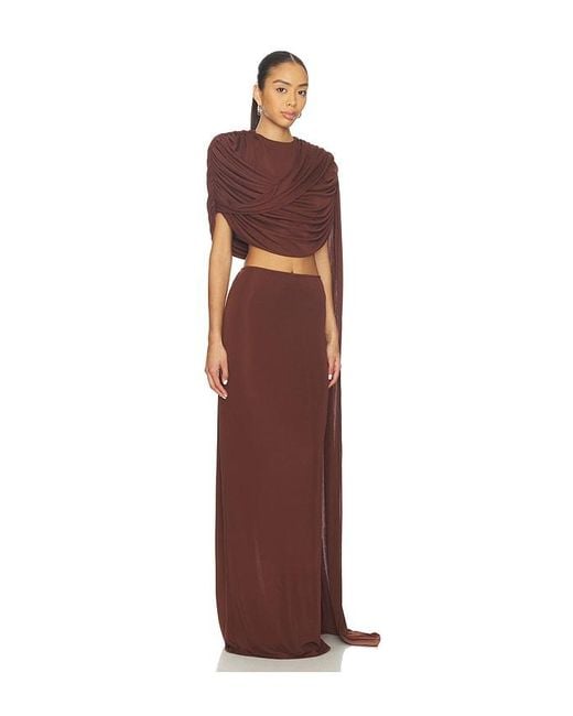 The New Arrivals Ilkyaz Ozel Red Khara Long Trained Jersey Top