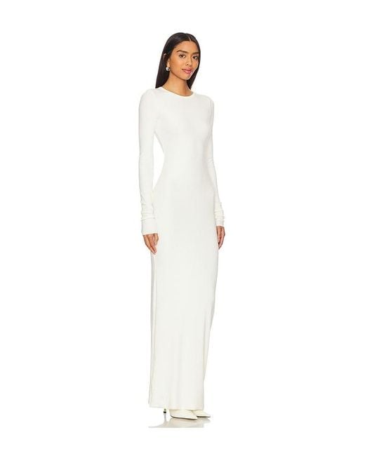 ÉTERNE White Long Sleeve Crewneck Maxi Dress