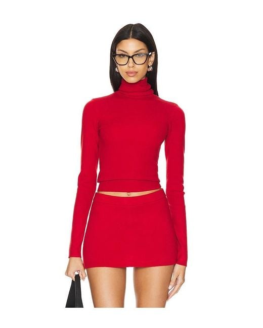 Frankie's Bikinis Red Tucker Cloud Knit Turtleneck Sweater