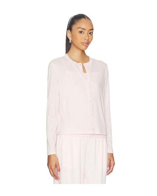 Barefoot Dreams Pink Pointelle Rib Cardigan With Scallop Trim