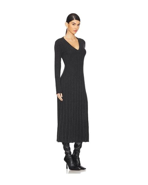 Autumn Cashmere Black Ribbed Cashmere V-Neck Midi Dress