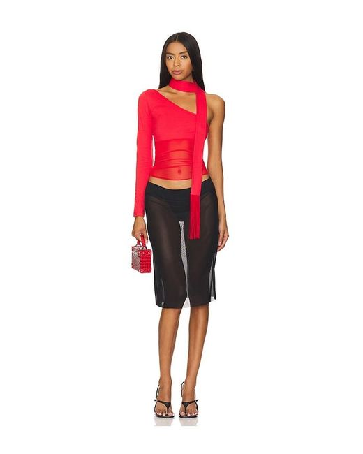 Nii HAI Red Asymmetric Neck Tie Top