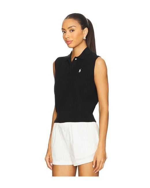 Polo Ralph Lauren Black Cotton Cropped Sleeveless Polo Sweater