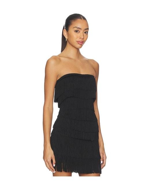 Norma Kamali Black Strapless All Over Fringe Sweetheart Top