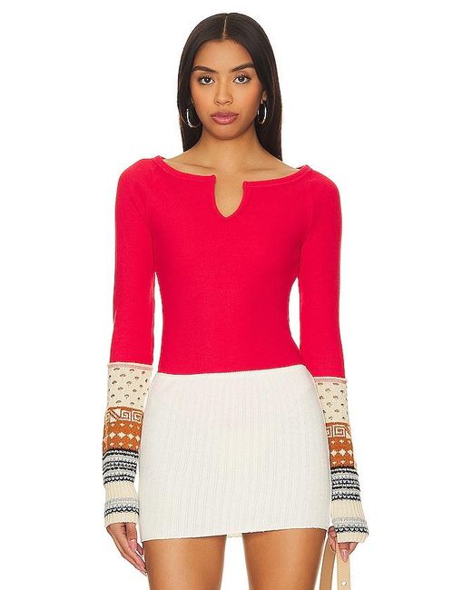 Free People Red Cozy Craft Cuff Top