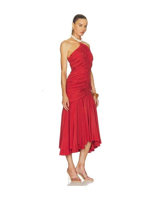 Balmain Red Shell Detail Draped Crepe Long Dress