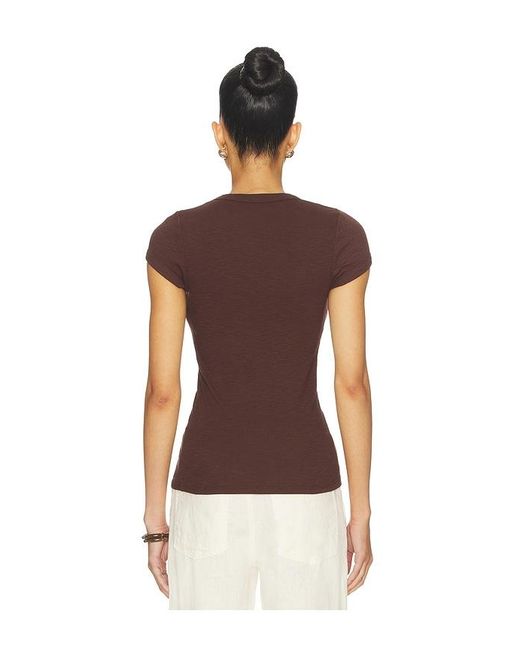 Enza Costa Brown Textured Rib Cap Sleeve Crew