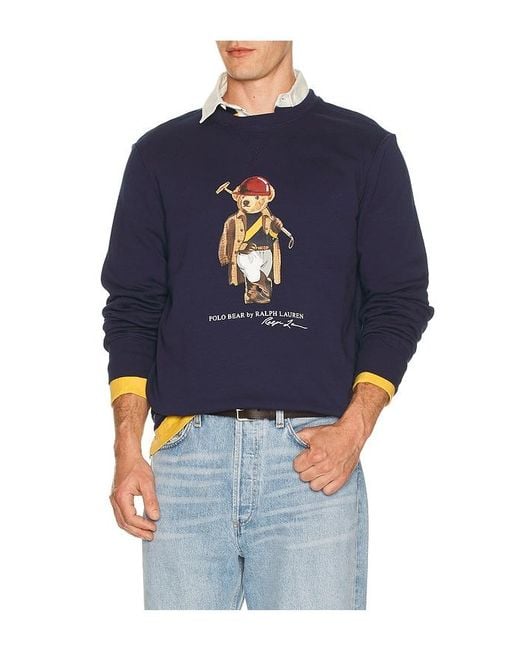 Polo Ralph Lauren Blue Long Sleeve Fleece Society Bear Crewneck Sweatshirt for men