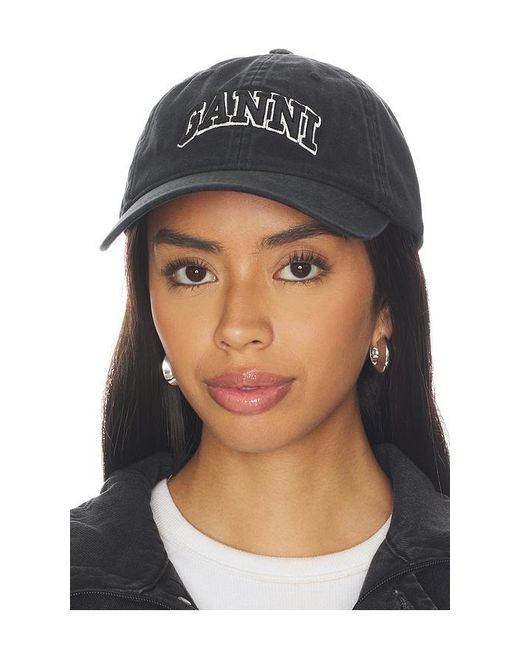 Ganni Black Washed Canvas Cap