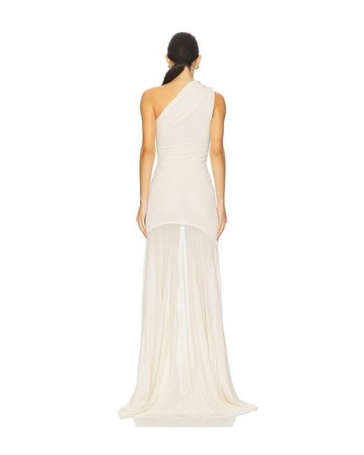 Atlein White Asymetric Draped Sleeveless Dress