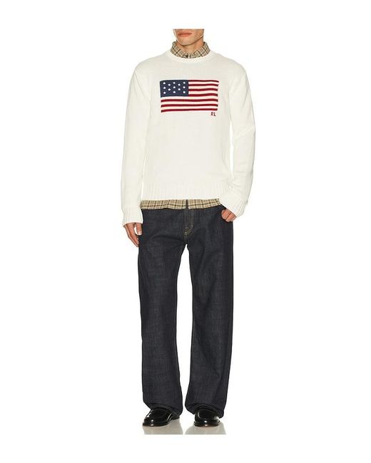 Polo Ralph Lauren Multicolor Long Sleeve Roving Cotton Usa Flag Crewneck Sweater for men