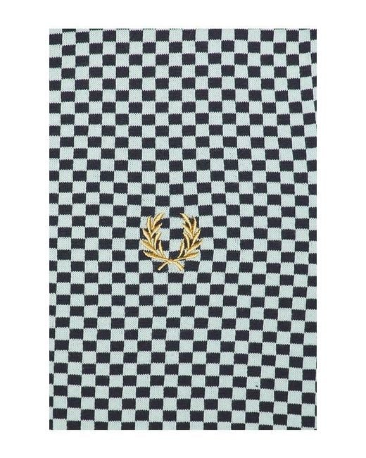 Fred Perry Blue Chequerboard Knitted Polo Shirt for men