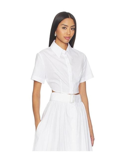 Matthew Bruch White Cropped Tie Back Button Up