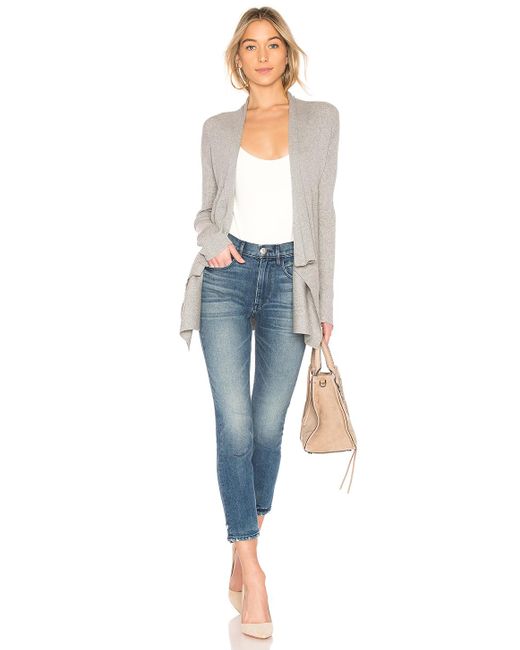Autumn Cashmere Ribbed Drape Cardigan In Grey Gray Lyst
