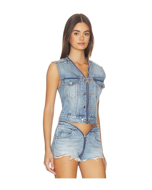Alexander Wang Blue Dipped V Trucker Vest