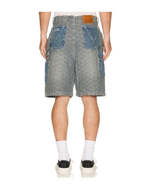 Ryoko Rain Gray Seigaiha Denim Shorts for men