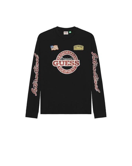 Camiseta Manga Larga Race En Color Negro Talla (También En M, S, Xl/1X) Guess de hombre de color Black