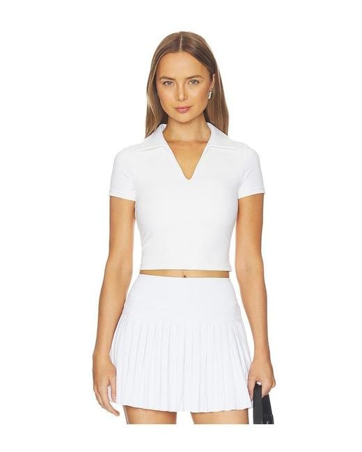 Gold Hinge White Preppy V-Neck Polo Top