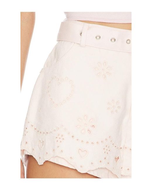 For Love & Lemons White Heart Eyelet Denim Short