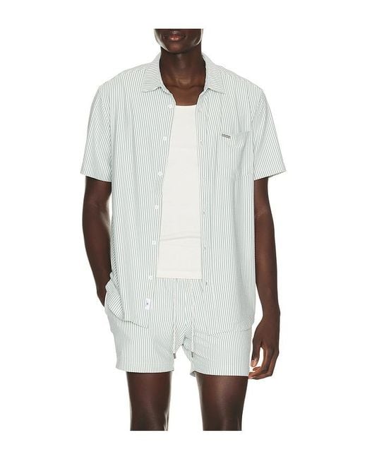 Vintage Summer White Stripe Knit Button Down Shirt for men