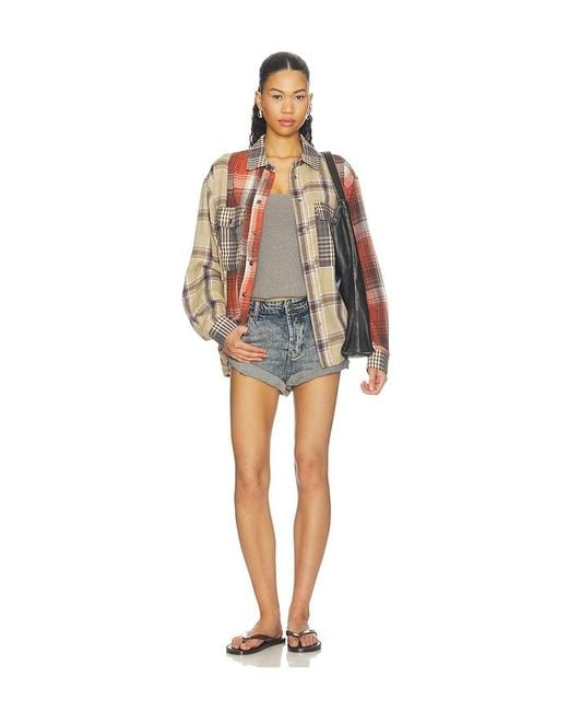 One Teaspoon Blue Essential Patchwork Flannel Shirt