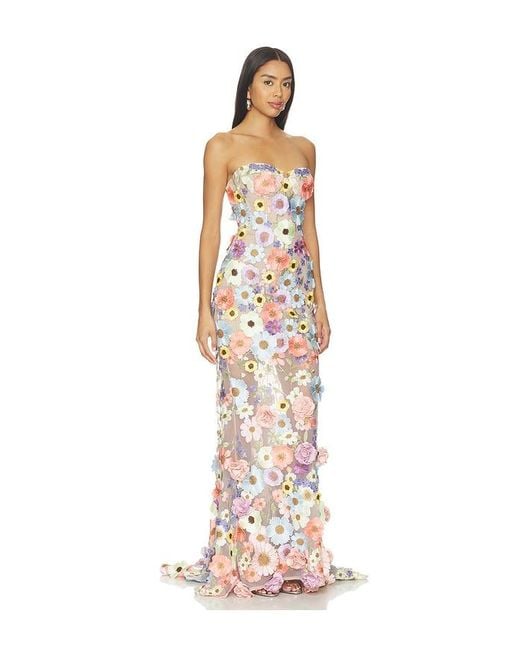 Bronx and Banco White Jasmine Floral Strapless Gown