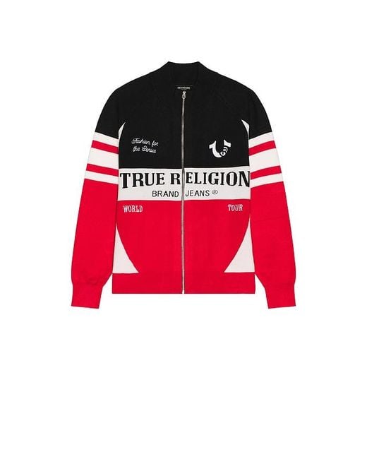 True Religion Red Racing Raglan Zip Sweater for men