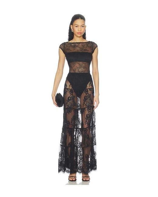 Runaway the Label Black Opaline Boat Neck Lace Bodysuit