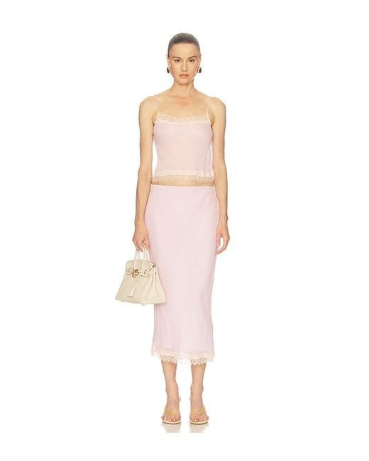 Helsa Pink Viscose Georgette Cami With Lace