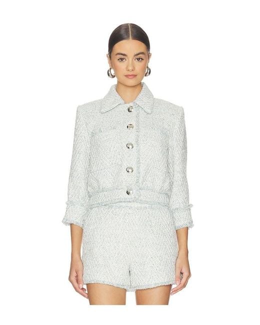L'Agence White Jia Crop 3/4 Sleeve Fringe Jacket