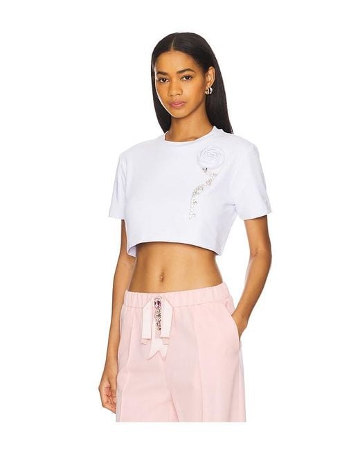 Area White Crystal Rosette Cropped Tee