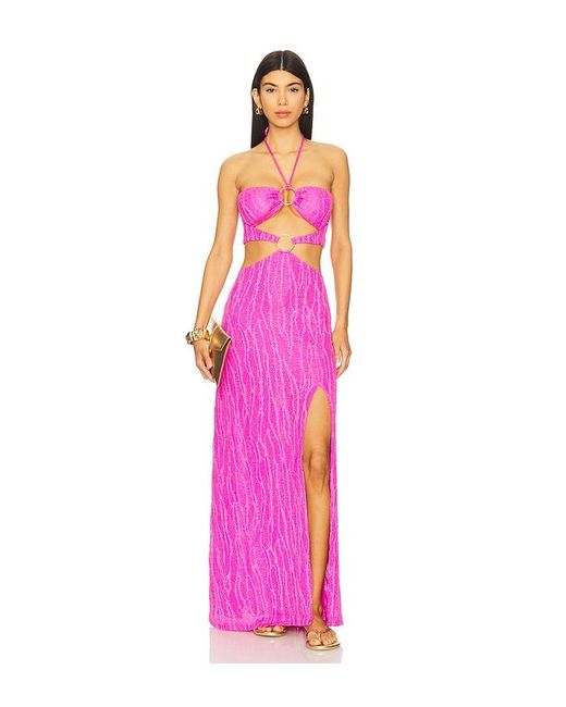 Luli Fama Pink Double Loop Bandeau Long Dress