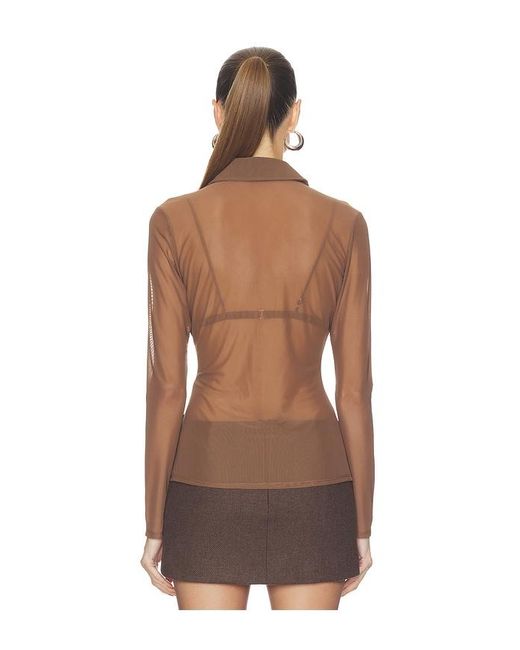 GOOD AMERICAN Brown Mesh Button Up Top