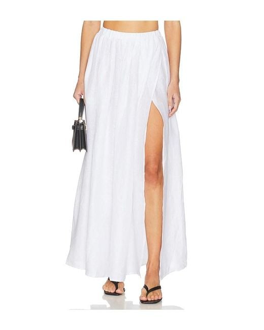Susana Monaco White Solid Linen Wrap Elastic Skirt