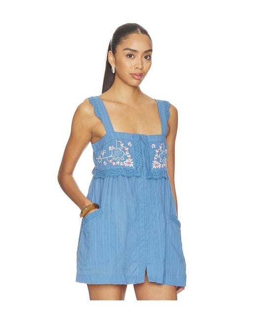 Free People Blue Farrah Embroidered Tunic