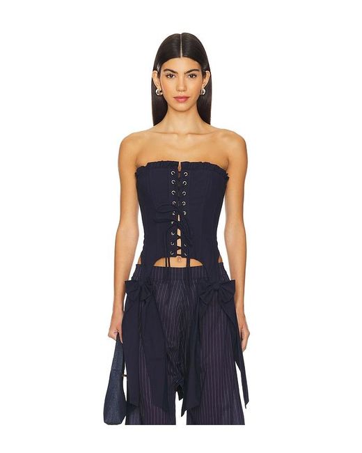 Selkie Blue Lace-Up Boned Twill Corset Top