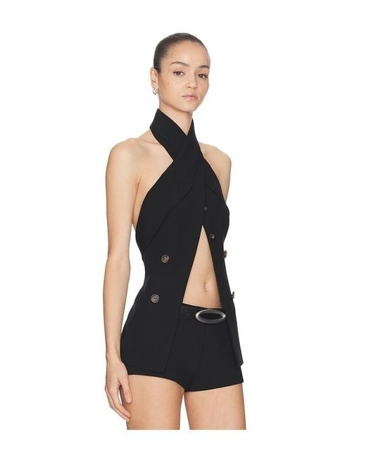 Halo Black Wrap Lapel Halter Top