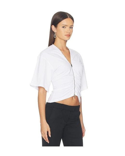 Alexander Wang White Gathered T-Shirt With Continuous Loop Zipper