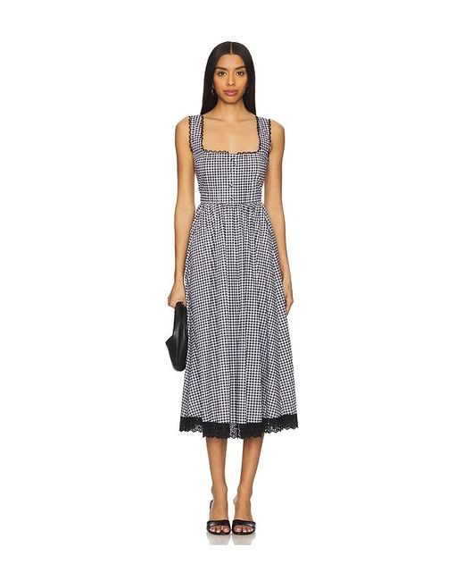 Caroline Constas Blue Alanna Apron Midi Dress