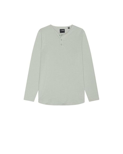 Cuts Green Curve Hem Long Sleeve Henley for men