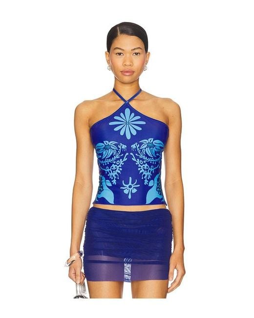 DI PETSA Blue Flora Halter Top