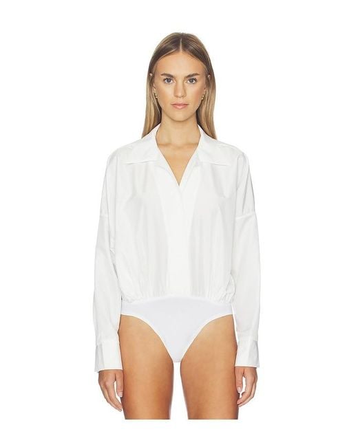 Norma Kamali White Super Oversized Boyfriend Shirt Bodysuit